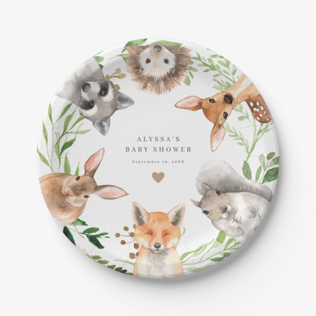 Prato De Papel Woodland Animals Baby Shower Paper Plates (Frente)