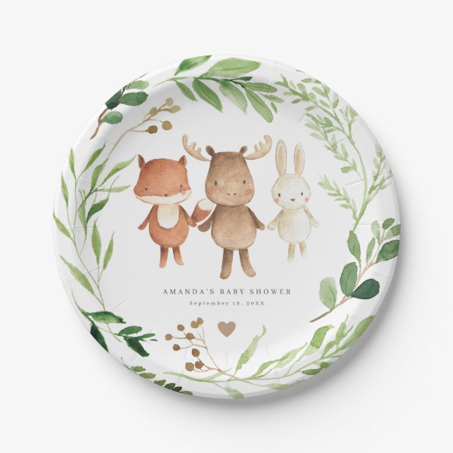Prato De Papel Woodland Animals Baby Shower Paper Plates (Frente)