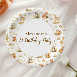 Prato De Papel Woodland Animals Wild One Birthday