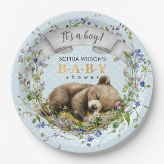 Prato De Papel Woodland Baby Bear Baby Shower Paper Plate