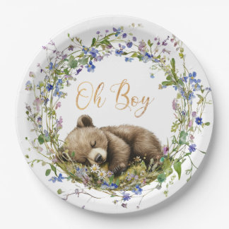 Prato De Papel Woodland Baby Bear Baby Shower Paper Plate