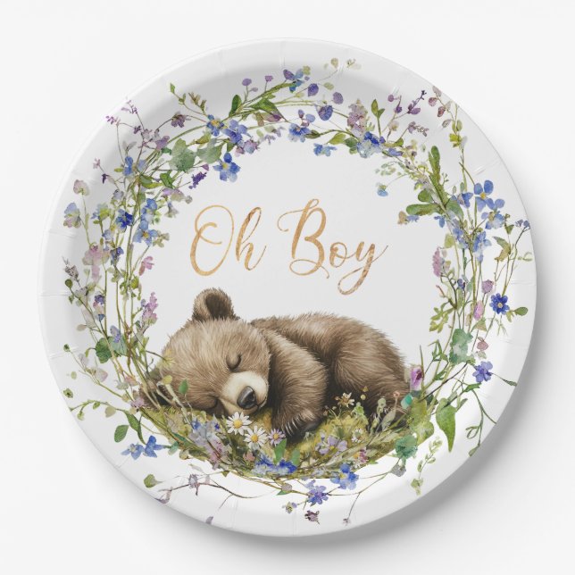 Prato De Papel Woodland Baby Bear Baby Shower Paper Plate (Frente)