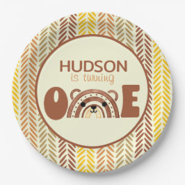 Prato De Papel Woodland Boho Rainbow Bear Primeiro Aniversário