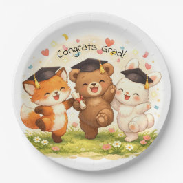 Prato De Papel Woodland Graduation Cute Animal Pastel Party 