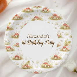 Prato De Papel Woodland Mushroom Wild One Birthday