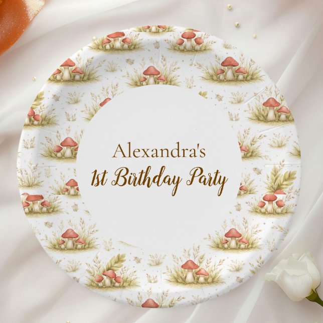 Prato De Papel Woodland Mushroom Wild One Birthday (Criador carregado)