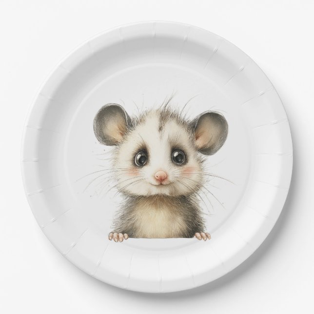 Prato De Papel Woodland Opossum Baby Shower • Neutral (Frente)