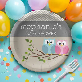Prato De Papel Woodland Owl Baby Girl Gender Chá