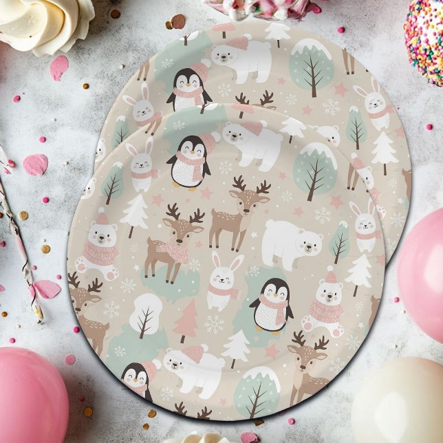 Prato De Papel Woodland Whimsical Forest Animals Winter (Criador carregado)