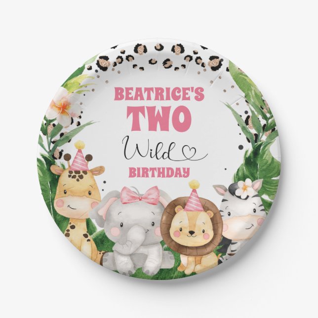 Prato De Papel Wreath Cheetah Impressão Safari Festa de aniversár (Frente)