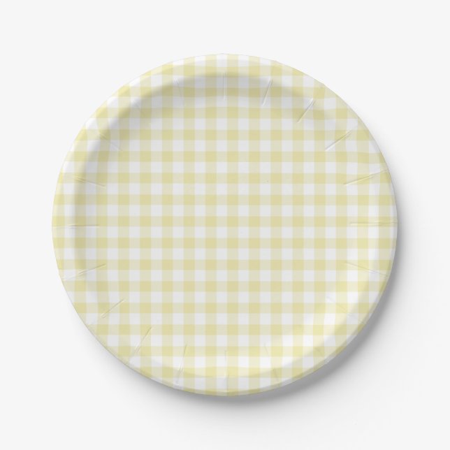 Prato De Papel Xadrez Amarelo Manteiga Clássico (Frente)