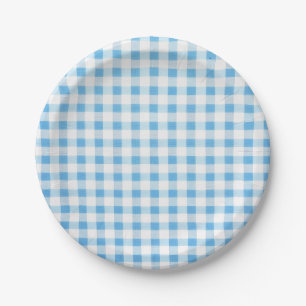 Prato De Papel Xadrez Azul Bebê