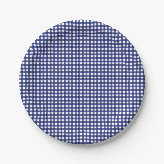 Prato De Papel xadrez azul gingham elegante moderno (Frente)