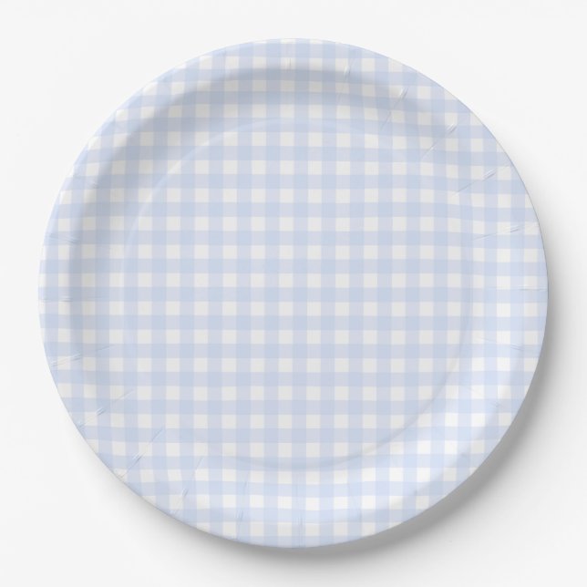 Prato De Papel Xadrez Baby Blue Gingham (Frente)