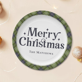 Prato De Papel Xadrez Clássica do Festa de Natal da Família Elega