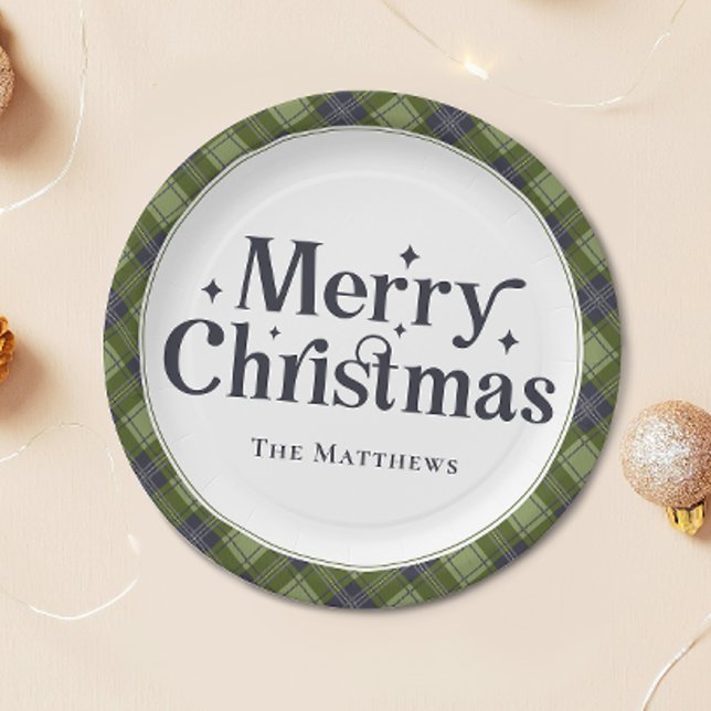 Prato De Papel Xadrez Clássica do Festa de Natal da Família Elega (Criador carregado)