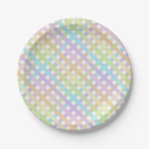 Prato De Papel Xadrez Colorida do Arco-Íris Gingham de Pastel Mol