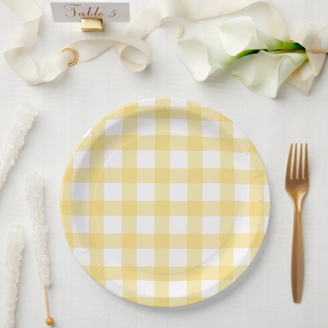 Prato De Papel Xadrez de Búfalo Amarelo e Branco (Casamento)
