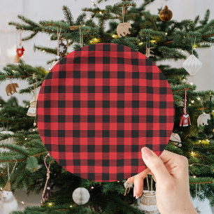Prato De Papel Xadrez de Búfalo Natal Preto Vermelho