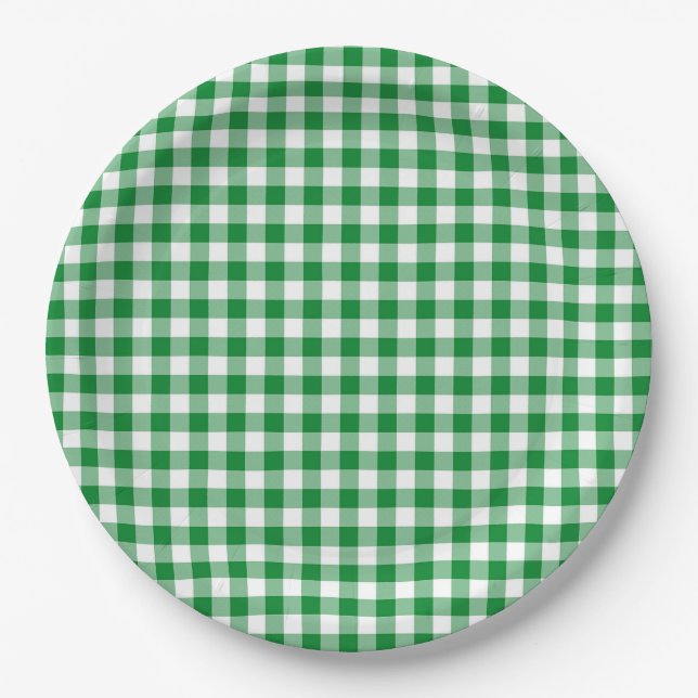 Prato De Papel Xadrez de búfalo verde e branco (Frente)