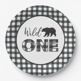 Prato De Papel Xadrez de Búfalos Selvagens de Um Urso Primeiro An