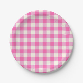 Prato De Papel Xadrez de Cottagecore Rosa Gingham