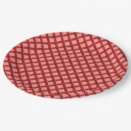 Prato De Papel Xadrez de tartã rosa com alivio bruto claro