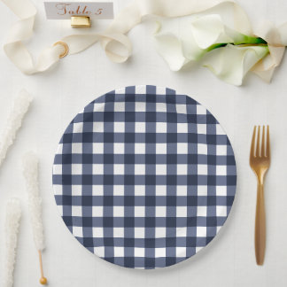 Prato De Papel Xadrez de Verificação Gingham Clássico marinho Azu