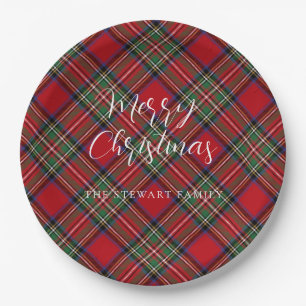 Prato De Papel Xadrez Elegant Script Stewart Tartan Personalizado