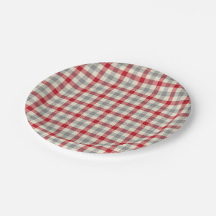 Prato De Papel Xadrez estilo fazenda vermelho e cinza