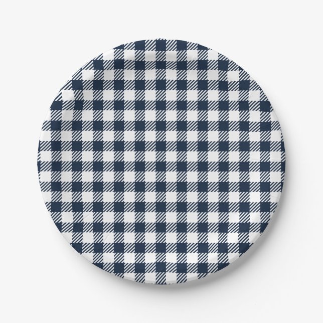 Prato De Papel Xadrez Gingham marinho Azul (Frente)