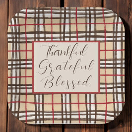 Prato De Papel Xadrez Graças Feliz Abençoado