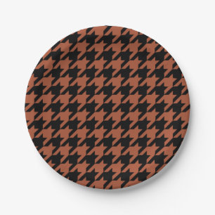 Prato De Papel Xadrez Houndstooth Marrom Preto
