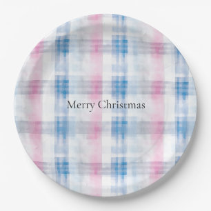 Prato De Papel Xadrez Listras Rosa Azul Branco Natal