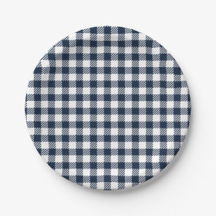Prato De Papel Xadrez Marinho Azul Gingham