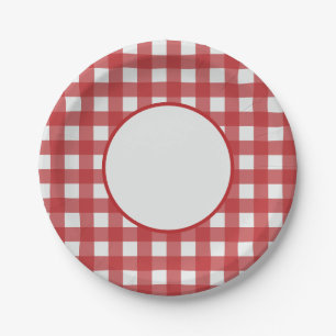 Prato De Papel Xadrez moderno clássico vermelho e cinza claro