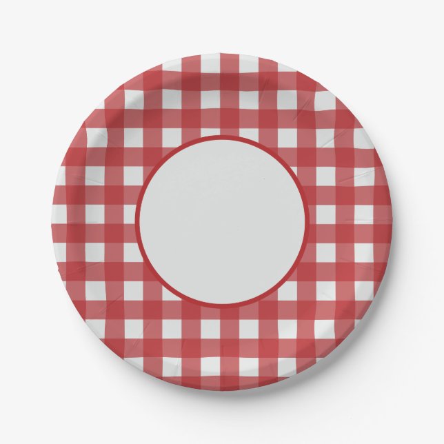 Prato De Papel Xadrez moderno clássico vermelho e cinza claro (Frente)