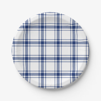 Prato De Papel Xadrez Náutico Azul e Branco