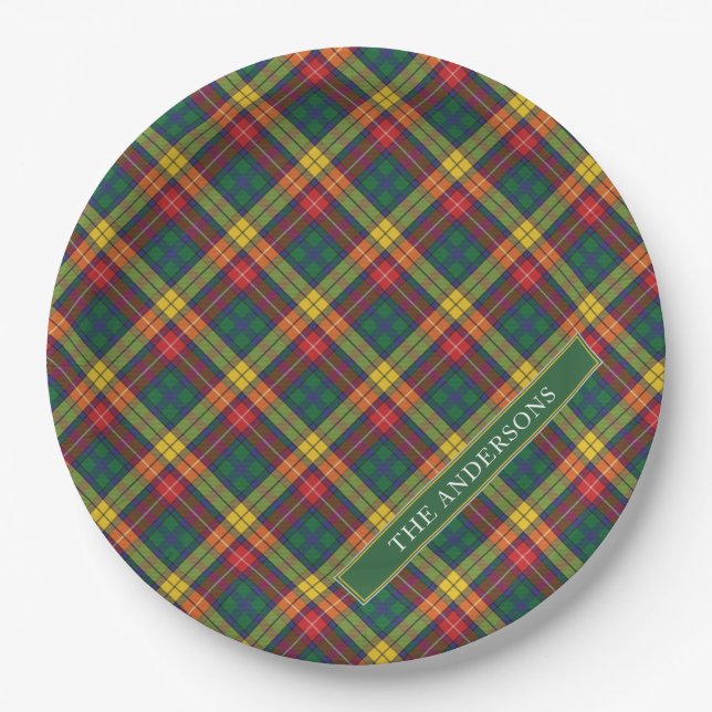 Prato De Papel Xadrez Personalizada Clan Buchanan Tartan (Frente)