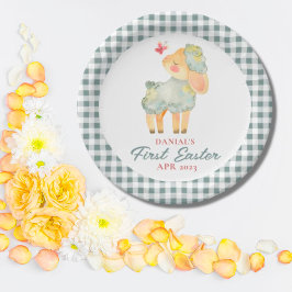 Prato De Papel Xadrez Personalizada Pequena Lambe Minha Primeira 