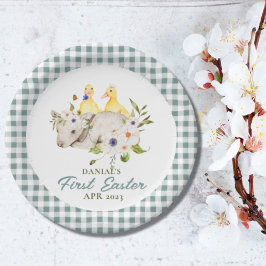 Prato De Papel Xadrez Pintinho Pequena Lambe Minha Primeira Pásco