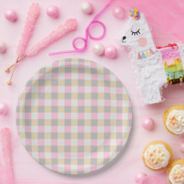 Prato De Papel Xadrez Rosa Bege Cinza Pastel