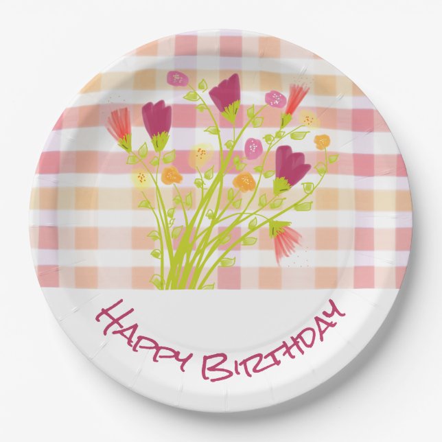 Prato De Papel Xadrez Rosa E Laranja (Frente)