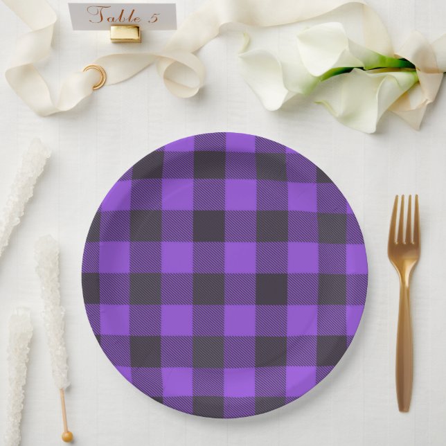 Prato De Papel Xadrez Roxo E Preta (Casamento)