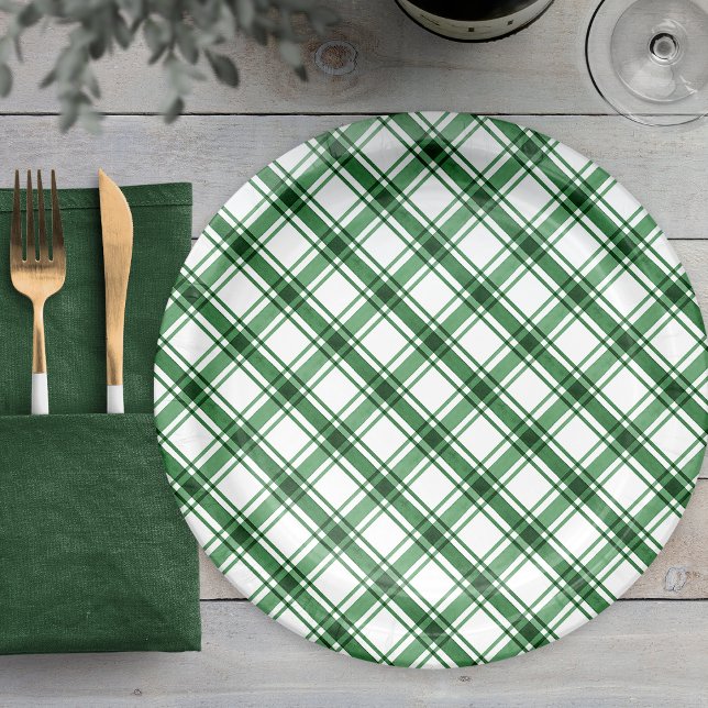 Prato De Papel Xadrez Verde (Green Plaid Paper Plates
)