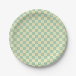 Prato De Papel Xadrez Verde Menta Pastel e Amarelo Pálido