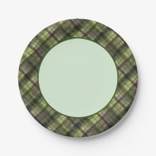 Prato De Papel Xadrez verde-tartan-preto-clássico