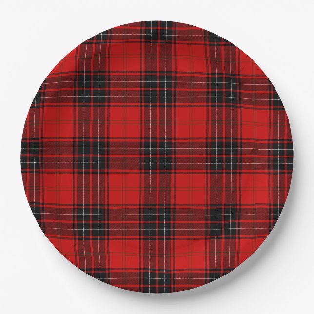 Prato De Papel Xadrez vermelha de tartan (Frente)