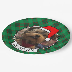 Prato De Papel Xadrez Vermelha e Verde de Foto de Natal Pet Perso