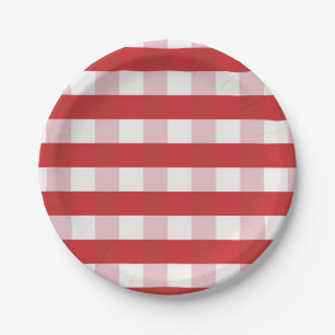 Prato De Papel Xadrez vermelho e rosa, efeito gingham